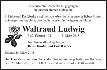 Traueranzeige von Waltraud Ludwig  von Magdeburger Volksstimme