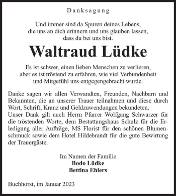 Traueranzeige von Waltraud Lüdke  von Magdeburger Volksstimme