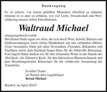 Traueranzeige von Waltraud Michael  von Magdeburger Volksstimme