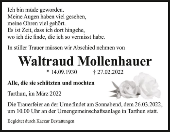 Traueranzeige von Waltraud Mollenhauer  von Magdeburger Volksstimme
