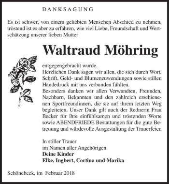 Traueranzeige von Waltraud Möhring  von Magdeburger Volksstimme