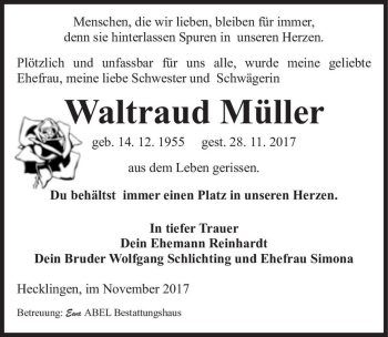 Traueranzeige von Waltraud Müller  von Magdeburger Volksstimme