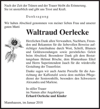 Traueranzeige von Waltraud Oerlecke  von Magdeburger Volksstimme