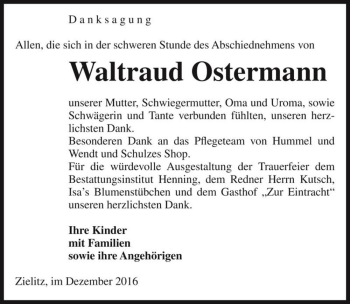 Traueranzeige von Waltraud Ostermann  von Magdeburger Volksstimme