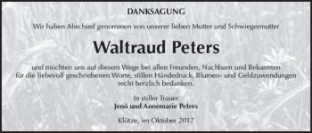 Traueranzeige von Waltraud Peters  von Magdeburger Volksstimme