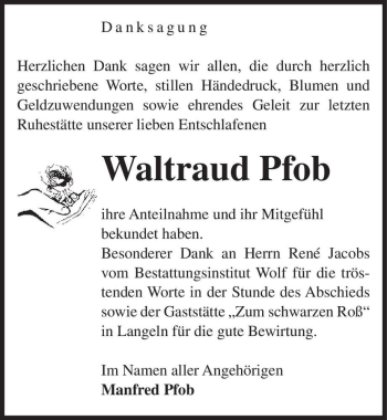 Traueranzeige von Waltraud Pfob  von Magdeburger Volksstimme