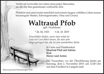 Traueranzeige von Waltraud Pfob (geb. Neuhäuser)  von Magdeburger Volksstimme
