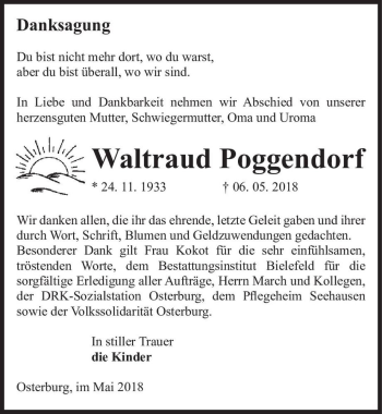 Traueranzeige von Waltraud Poggendorf  von Magdeburger Volksstimme