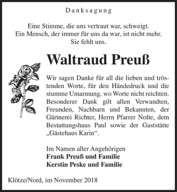 Traueranzeige von Waltraud Preuß  von Magdeburger Volksstimme