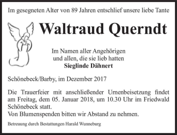 Traueranzeige von Waltraud Querndt  von Magdeburger Volksstimme