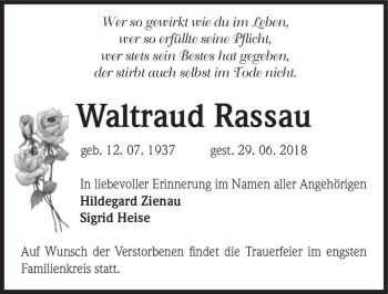 Traueranzeige von Waltraud Rassau  von Magdeburger Volksstimme