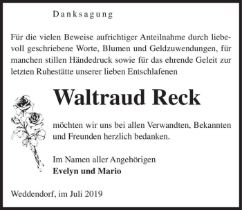 Traueranzeige von Waltraud Reck  von Magdeburger Volksstimme