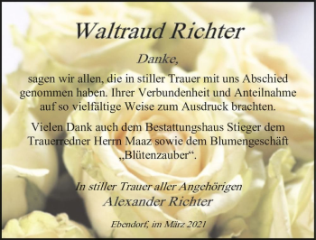 Traueranzeige von Waltraud Richter  von Magdeburger Volksstimme