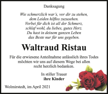 Traueranzeige von Waltraud Ristau  von Magdeburger Volksstimme