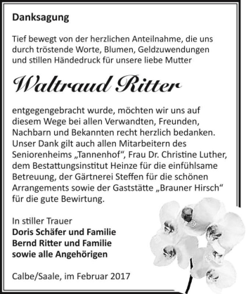 Traueranzeige von Waltraud Ritter  von Magdeburger Volksstimme