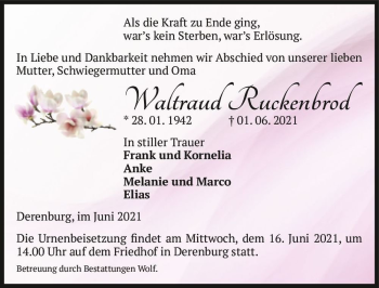 Traueranzeige von Waltraud Ruckenbrod  von Magdeburger Volksstimme