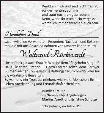Traueranzeige von Waltraud Rückwardt  von Magdeburger Volksstimme