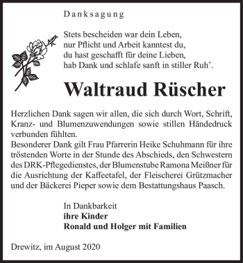 Traueranzeige von Waltraud Rüscher  von Magdeburger Volksstimme