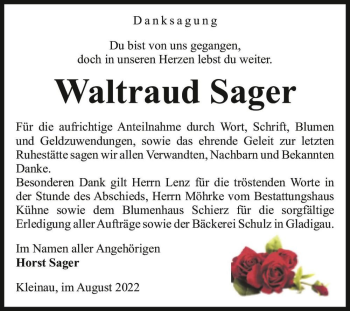 Traueranzeige von Waltraud Sager  von Magdeburger Volksstimme
