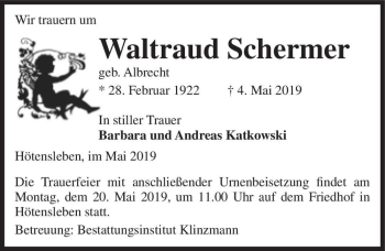 Traueranzeige von Waltraud Schermer (geb. Albrecht)  von Magdeburger Volksstimme