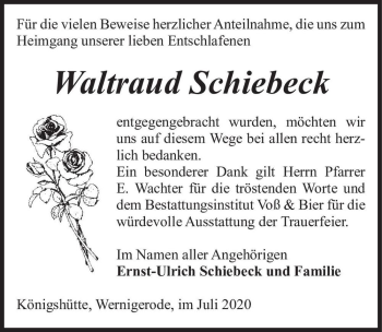 Traueranzeige von Waltraud Schiebeck  von Magdeburger Volksstimme