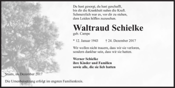 Traueranzeige von Waltraud Schielke (geb. Campe)  von Magdeburger Volksstimme