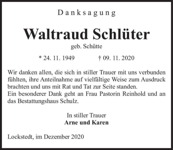 Traueranzeige von Waltraud Schlüter (geb. Schütte)  von Magdeburger Volksstimme