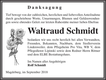 Traueranzeige von Waltraud Schmidt  von Magdeburger Volksstimme