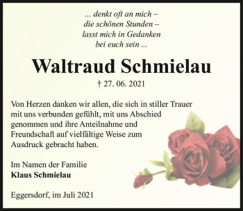 Traueranzeige von Waltraud Schmielau  von Magdeburger Volksstimme