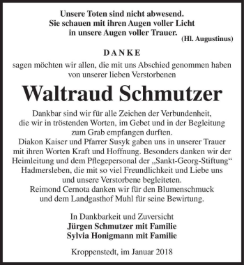 Traueranzeige von Waltraud Schmutzer  von Magdeburger Volksstimme