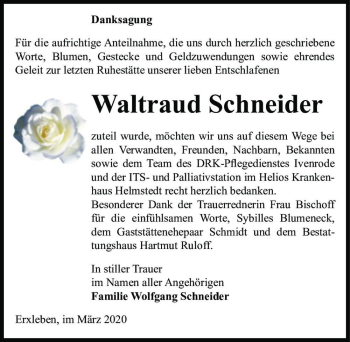 Traueranzeige von Waltraud Schneider  von Magdeburger Volksstimme
