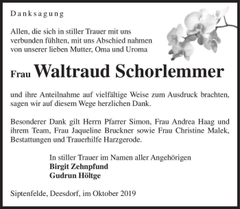 Traueranzeige von Waltraud Schorlemmer  von Magdeburger Volksstimme