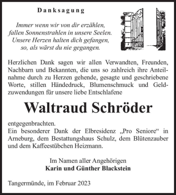 Traueranzeige von Waltraud Schröder  von Magdeburger Volksstimme