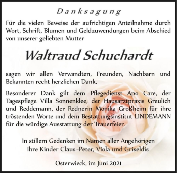Traueranzeige von Waltraud Schuchardt  von Magdeburger Volksstimme