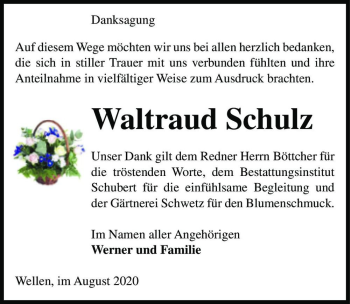 Traueranzeige von Waltraud Schulz  von Magdeburger Volksstimme