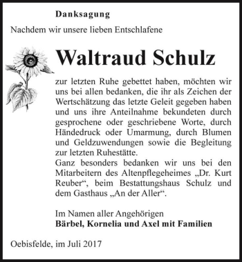 Traueranzeige von Waltraud Schulz  von Magdeburger Volksstimme