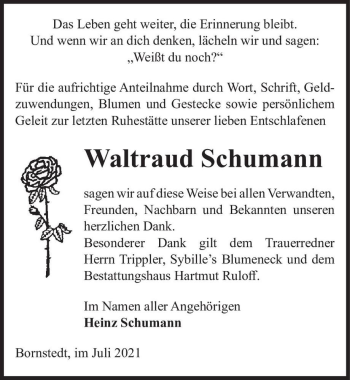 Traueranzeige von Waltraud Schumann  von Magdeburger Volksstimme