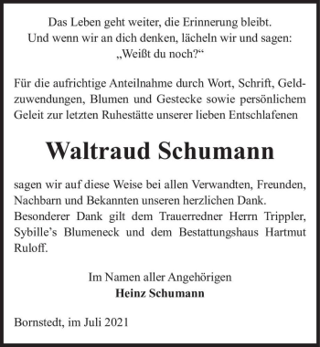 Traueranzeige von Waltraud Schumann  von Magdeburger Volksstimme