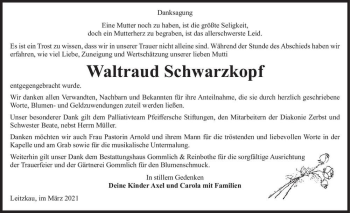 Traueranzeige von Waltraud Schwarzkopf  von Magdeburger Volksstimme