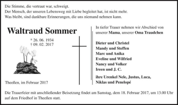 Traueranzeige von Waltraud Sommer  von Magdeburger Volksstimme