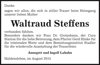 Traueranzeige von Waltraud Steffens  von Magdeburger Volksstimme