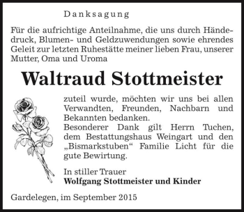 Traueranzeige von Waltraud Stottmeister  von Magdeburger Volksstimme