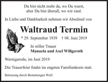 Traueranzeige von Waltraud Termin  von Magdeburger Volksstimme