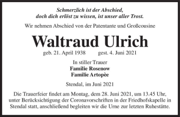 Traueranzeige von Waltraud Ulrich  von Magdeburger Volksstimme
