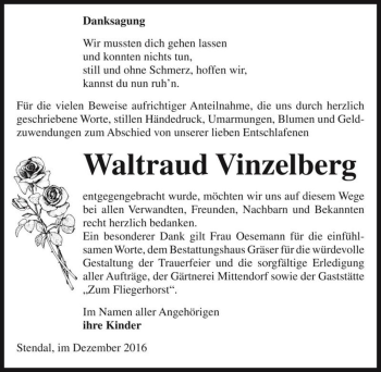 Traueranzeige von Waltraud Vinzelberg  von Magdeburger Volksstimme
