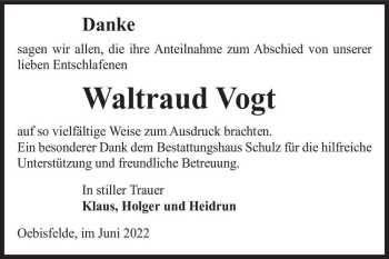 Traueranzeige von Waltraud Vogt  von Magdeburger Volksstimme