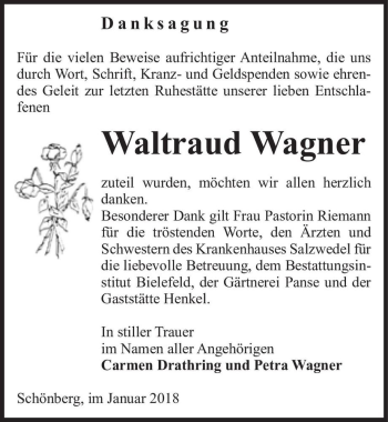 Traueranzeige von Waltraud Wagner  von Magdeburger Volksstimme