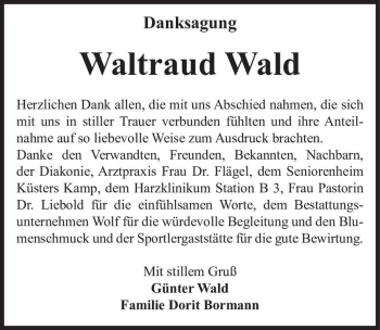 Traueranzeige von Waltraud Wald  von Magdeburger Volksstimme