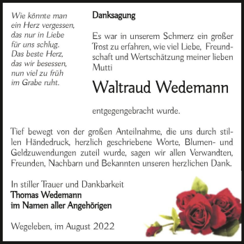 Traueranzeige von Waltraud Wedemann  von Magdeburger Volksstimme