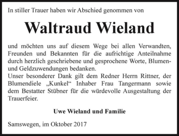 Traueranzeige von Waltraud Wieland  von Magdeburger Volksstimme